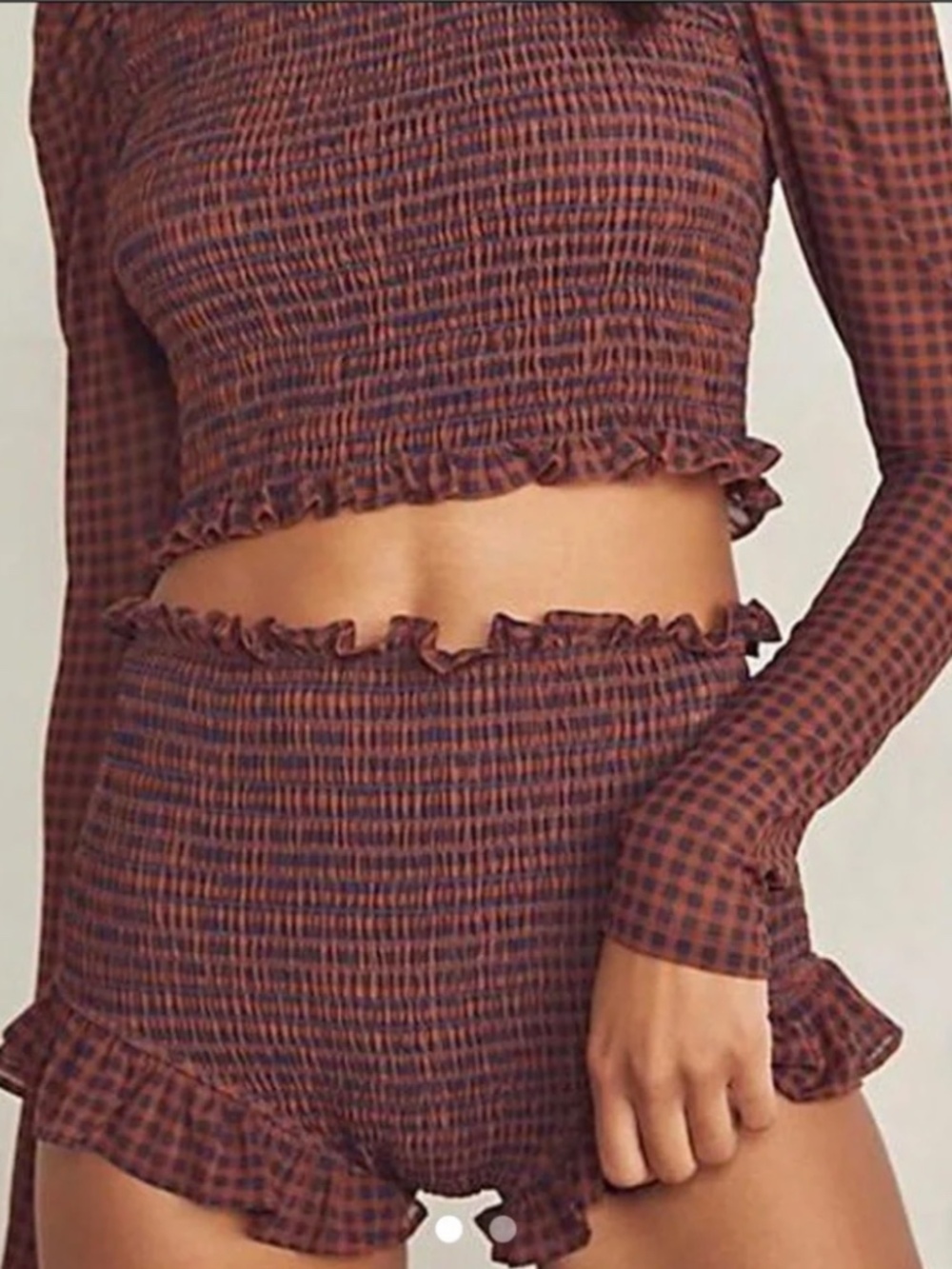 Free People Intimately Smocked Mesh Top & Shorts Set Gingham XS - Picture 2 of 9